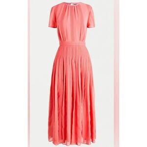 J Crew Embroidered Chiffon Midi Dress Peach Pink Romantic Size 0